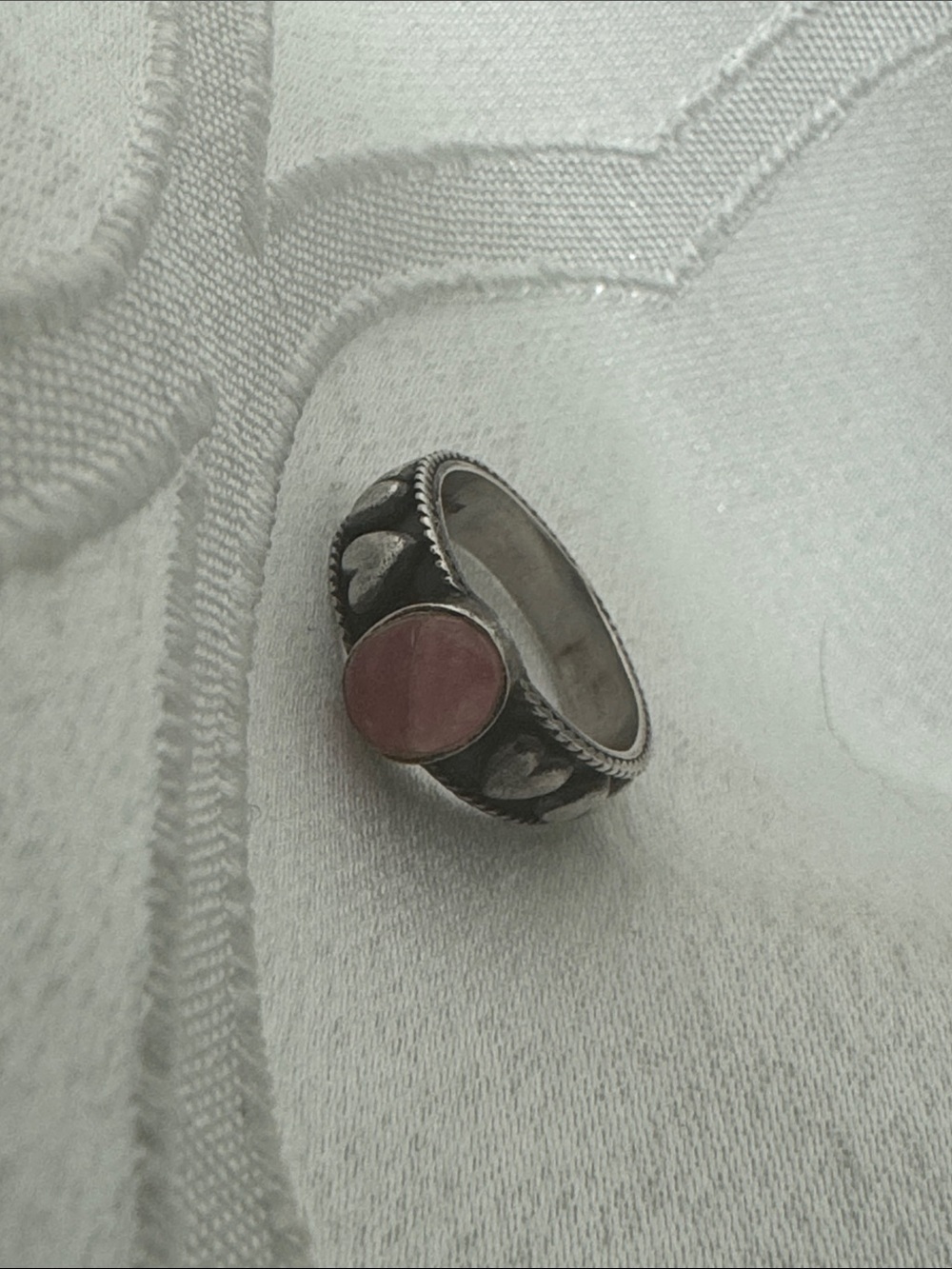 Sterling Silver Pink Stone Women's Band Ring antique boho style